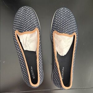 Merona Navy Polka Dot Flats with Tan Trim